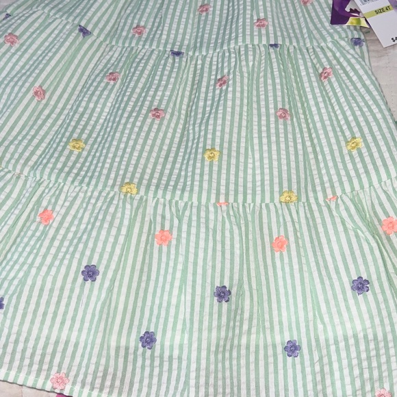 Blueberi Boulevard Green Striped Dress with Floral Embroidery - Picture 4 of 4